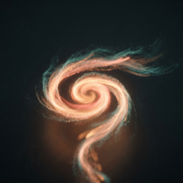 Soft spiral of warm amber and teal light rising from a dark background, representing the upward spiral of small positive changes in depression recovery.