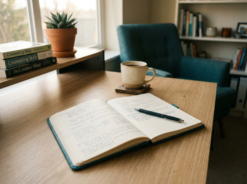 Therapist reflecting on caseload notes while defining their ideal client for therapists