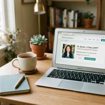 Therapist writing a bio to define your therapy niche on a professional directory listing