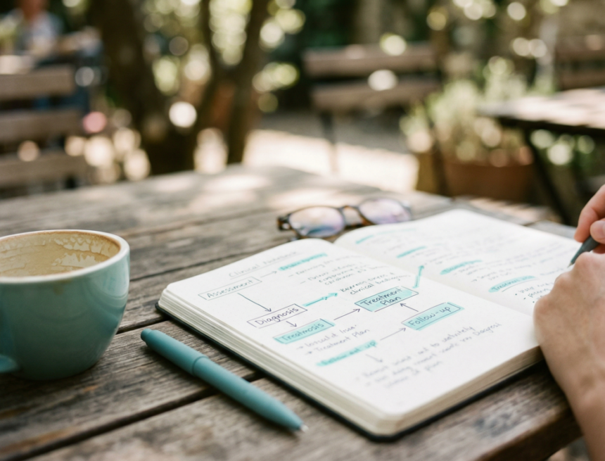 "Notebook on a desk for writing a behavioral definition in treatment planning