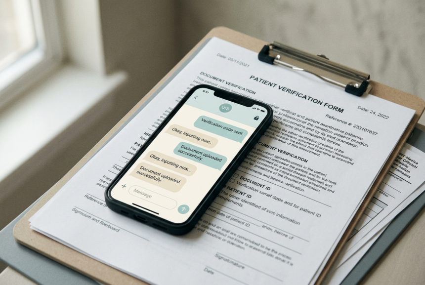 ChatGPT for Clinicians setup screen with clinical verification documents in teal and cream tones