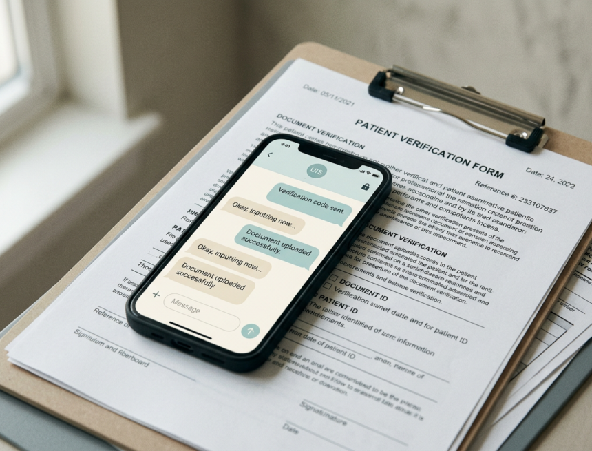 ChatGPT for Clinicians setup screen with clinical verification documents in teal and cream tones