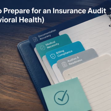Color-coded tabbed clinical binder open on a desk, representing how to prepare for a behavioral health insurance audit.